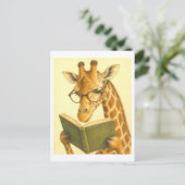Giraffe im Vintage-Stil lesend Postkarte (Stehend Vorderseite)