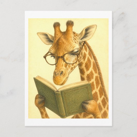 Giraffe im Vintage-Stil lesend Postkarte (Vorderseite)