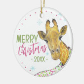 Giraffe im Weihnachtsschal Niedlicher Winter Tierk Keramik Ornament (Links)