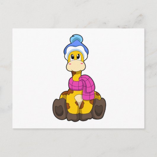 Giraffe im Winter mit Scarf & Hat Postkarte (Vorderseite)