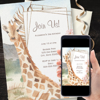 Giraffe in African Savannah Birthday Party Einladung