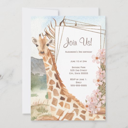 Giraffe in African Savannah Birthday Party Einladung (Vorderseite)