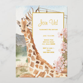 Giraffe in African Savannah Birthday Party Gold Folieneinladung