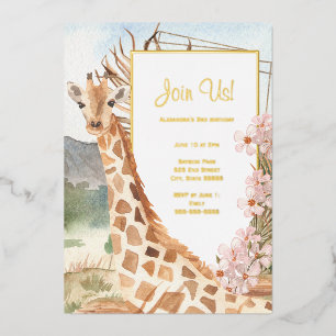 Giraffe in afrikanischer Savanne Geburtstagsfeier  Folieneinladung