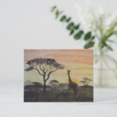 Giraffe in Afrikanischer Sonnenuntergang Postkarte (Stehend Vorderseite)