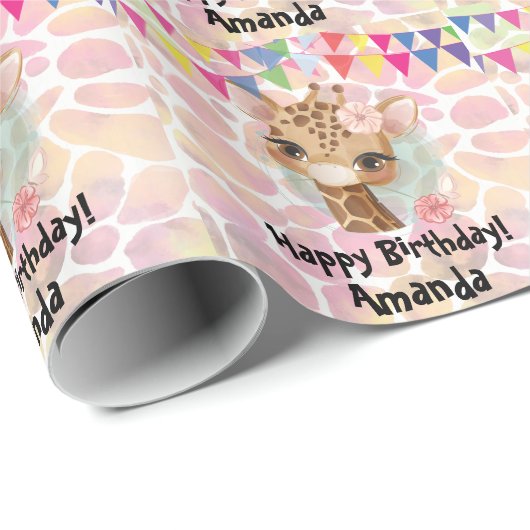 Giraffe in Aquarell-Girls-Verpackungspapier Geschenkpapier (Rolleneckpunkt)