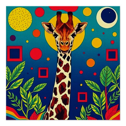 Giraffe in Blätter Poster (Vorderseite)