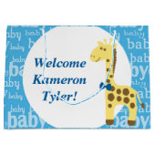 Giraffe in Blue Bow Baby Shower for Boy Große Geschenktüte (Vorderseite)
