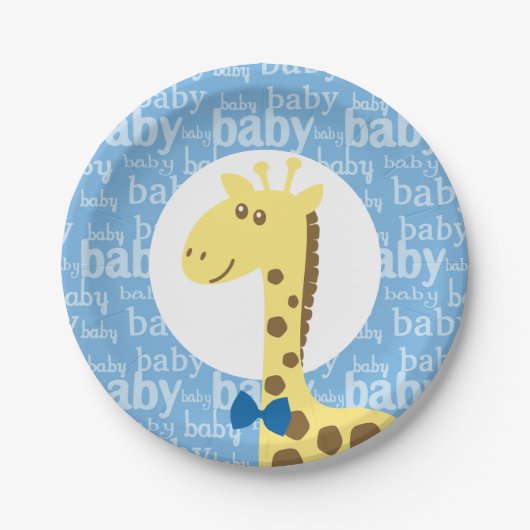 Giraffe in Blue Bow Baby Shower for Boy Pappteller (Vorderseite)