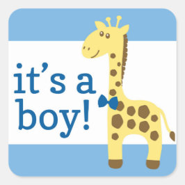 Giraffe in Blue Bow Baby Shower for Boy Quadratischer Aufkleber