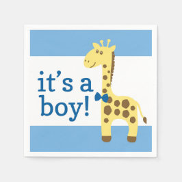 Giraffe in Blue Bow Baby Shower for Boy Serviette