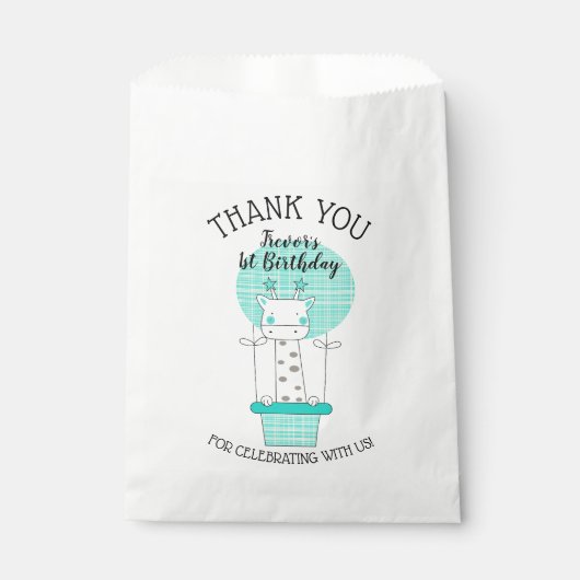 Giraffe in Blue Yellow Hot Air Ballon Danke Geschenktütchen (Vorderseite)