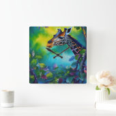 Giraffe in den Bäumen II Quadratische Wanduhr (Zuhause)