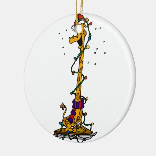 Giraffe in den Lichtern auf Schlitten Keramik Ornament (Links)
