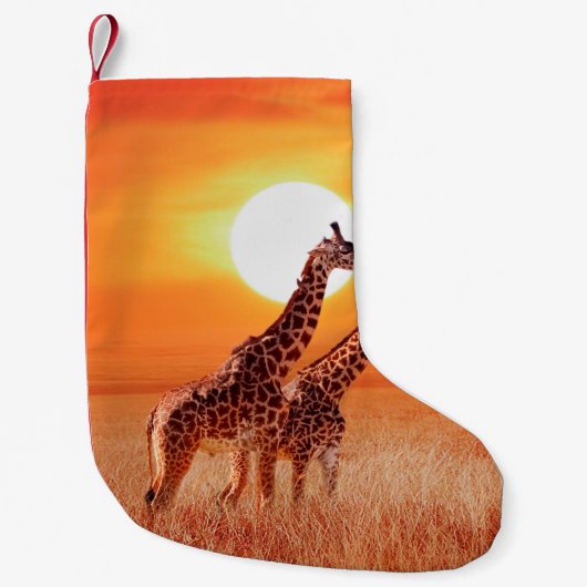 Giraffe in der afrikanischen Savanne gegen den Bac Kleiner Weihnachtsstrumpf (Vorderseite)