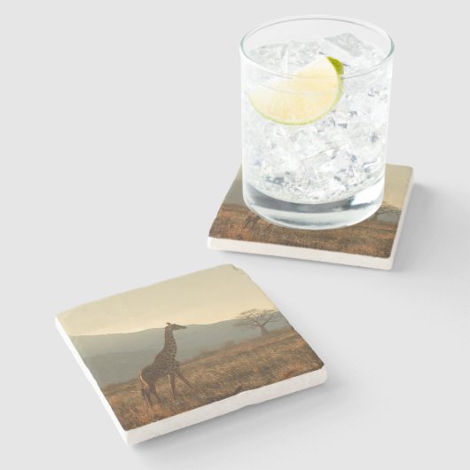 Giraffe in der Savannah Steinuntersetzer (Seitenansicht)