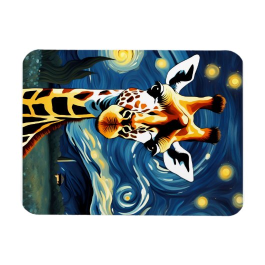 Giraffe in der Sternennacht Magnet (Horizontal)