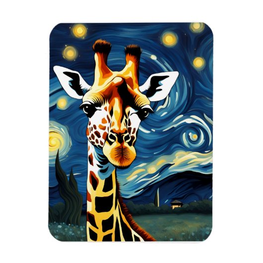 Giraffe in der Sternennacht Magnet (Vertikal)