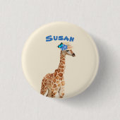 Giraffe in einem Hut mit blauer Schmetterlingstast Button (Vorderseite)