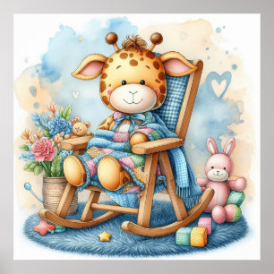 Giraffe in einem Rocking-Chair Poster