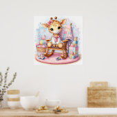 Giraffe in einem Rockstuhl-Mädchen Poster (Küche)