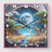 Giraffe in einer glühenden afrikanischen Dämmerung Quadratische Wanduhr (Vorderseite)