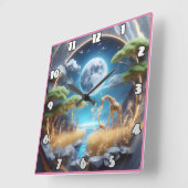 Giraffe in einer glühenden afrikanischen Dämmerung Quadratische Wanduhr (Winkel)