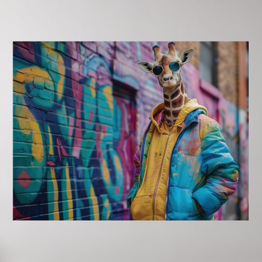 Giraffe in einer Strandbekleidung mit Sonnenbrille Poster (Vorne)