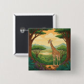 Giraffe in einer Wildnisumgebung stehend Button (Vorne & Hinten)