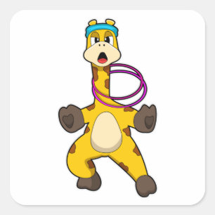 Giraffe in Fitness mit Swing Ring Quadratischer Aufkleber