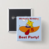 Giraffe in Flugzeug Geburtstagsparty Gunst Button (Vorne & Hinten)