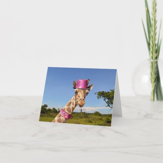 Giraffe in funkelnd-rosa Hut (Vorderseite)