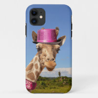 Giraffe in funkelnd-rosa Hut