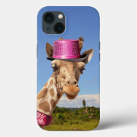 Giraffe in funkelnd-rosa Hut