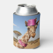 Giraffe in funkelnd-rosa Hut Dosenkühler (Kanne Vorderseite)
