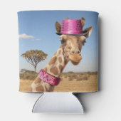 Giraffe in funkelnd-rosa Hut Dosenkühler (Rückseite)