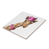 Giraffe in funkelnd-rosa Hut Fliese (Seite)