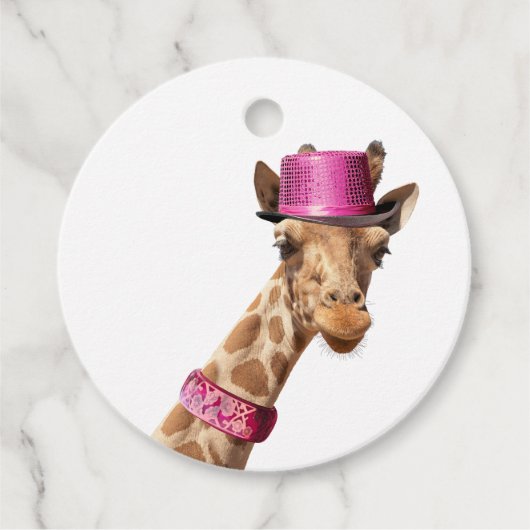 Giraffe in funkelnd-rosa Hut Geschenkanhänger (Vorderseite)