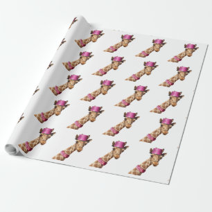 Giraffe in funkelnd-rosa Hut Geschenkpapier