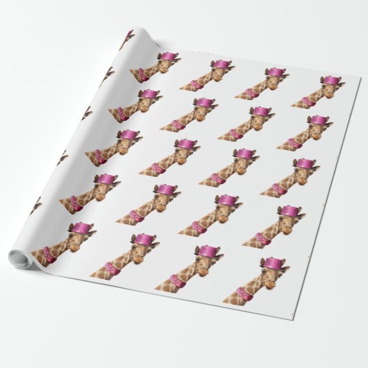 Giraffe in funkelnd-rosa Hut Geschenkpapier (Ungerollt)