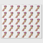 Giraffe in funkelnd-rosa Hut Geschenkpapier (Flach)