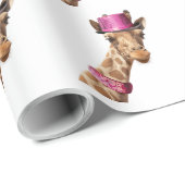 Giraffe in funkelnd-rosa Hut Geschenkpapier (Rolleneckpunkt)