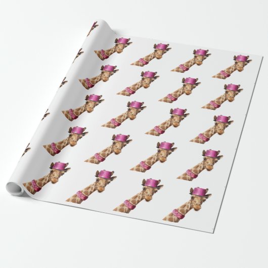 Giraffe in funkelnd-rosa Hut Geschenkpapier (Ungerollt)