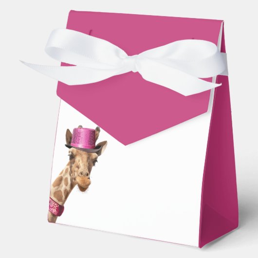 Giraffe in funkelnd-rosa Hut Geschenkschachtel (Vorderseite)