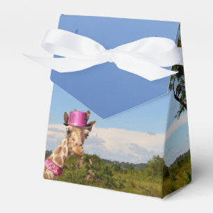 Giraffe in funkelnd-rosa Hut Geschenkschachtel