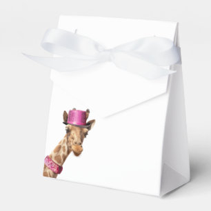 Giraffe in funkelnd-rosa Hut Geschenkschachtel