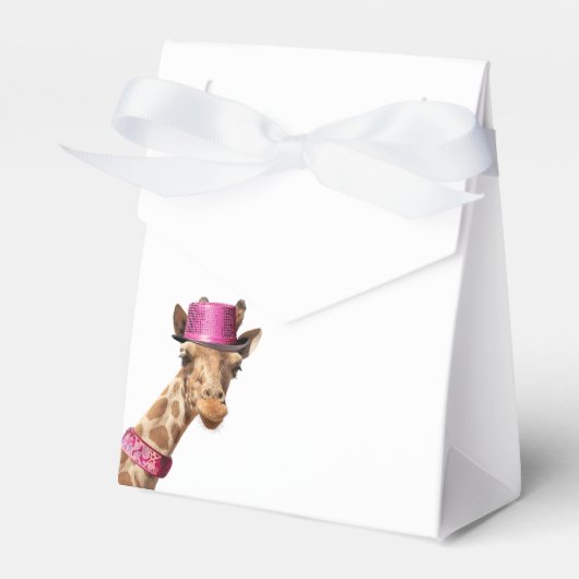 Giraffe in funkelnd-rosa Hut Geschenkschachtel (Vorderseite)