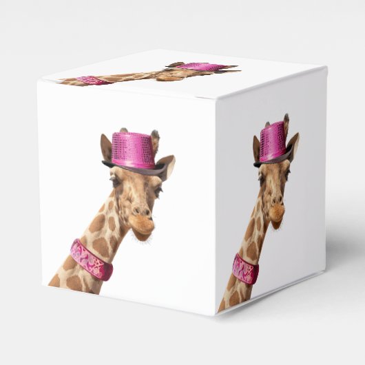 Giraffe in funkelnd-rosa Hut Geschenkschachtel (Vorderseite)