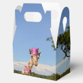 Giraffe in funkelnd-rosa Hut Geschenkschachtel (Geöffnet)