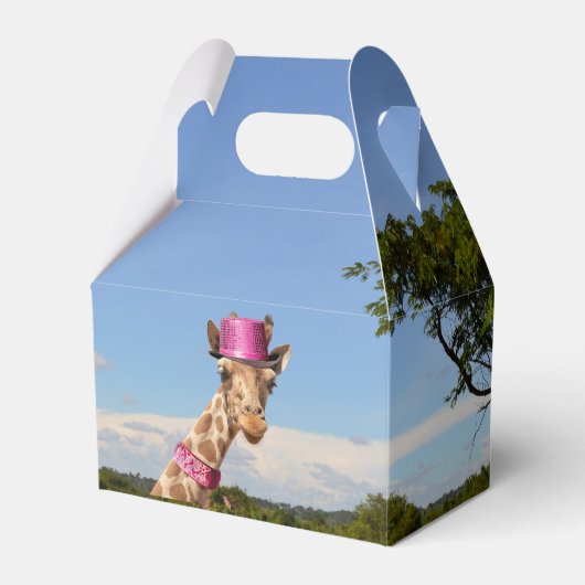 Giraffe in funkelnd-rosa Hut Geschenkschachtel (Vorderseite)